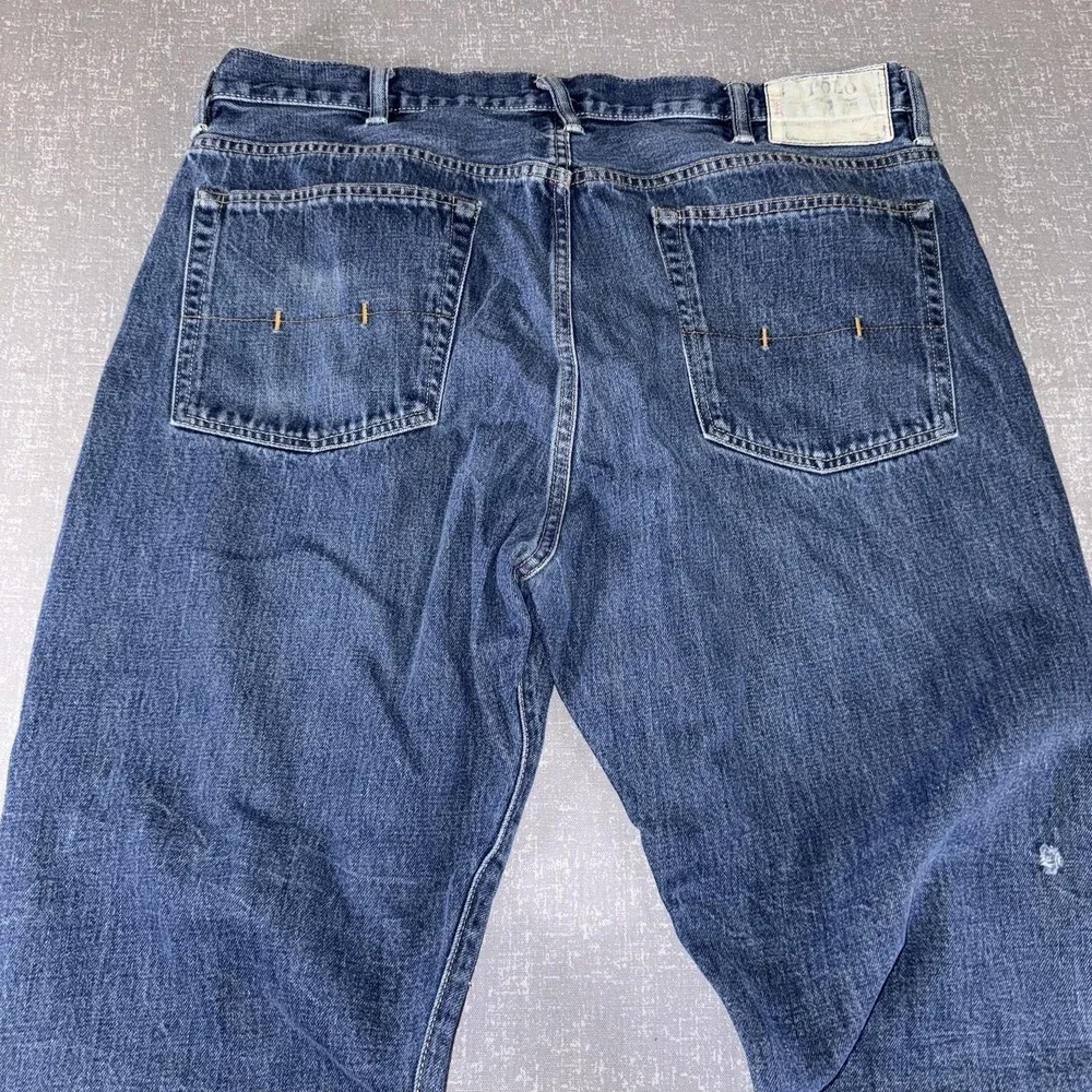 Polo Ralph Lauren Vintage 67 Jeans Mens 38x30 Blue Relaxed Straight Distressed